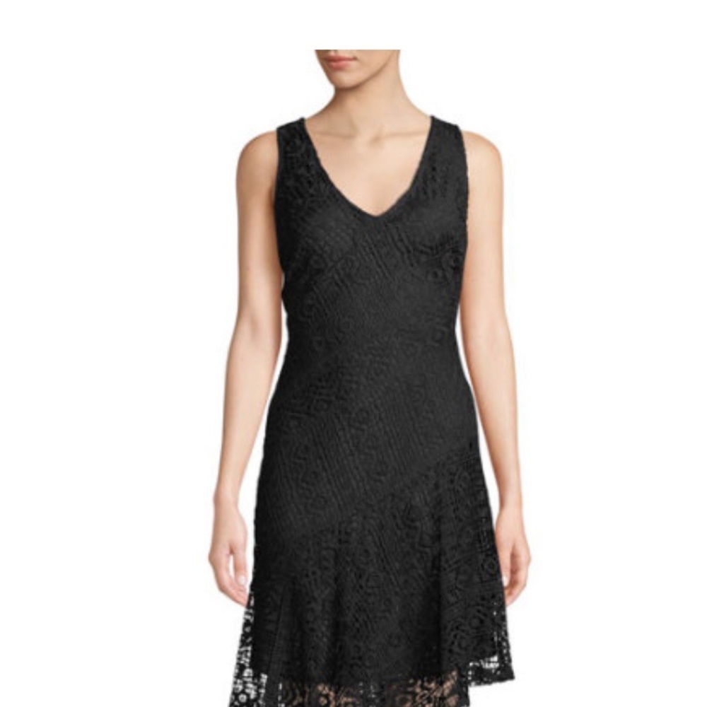 DKNY Donna Karan Geometric Lace V-neck Asymmetric Dress NWT